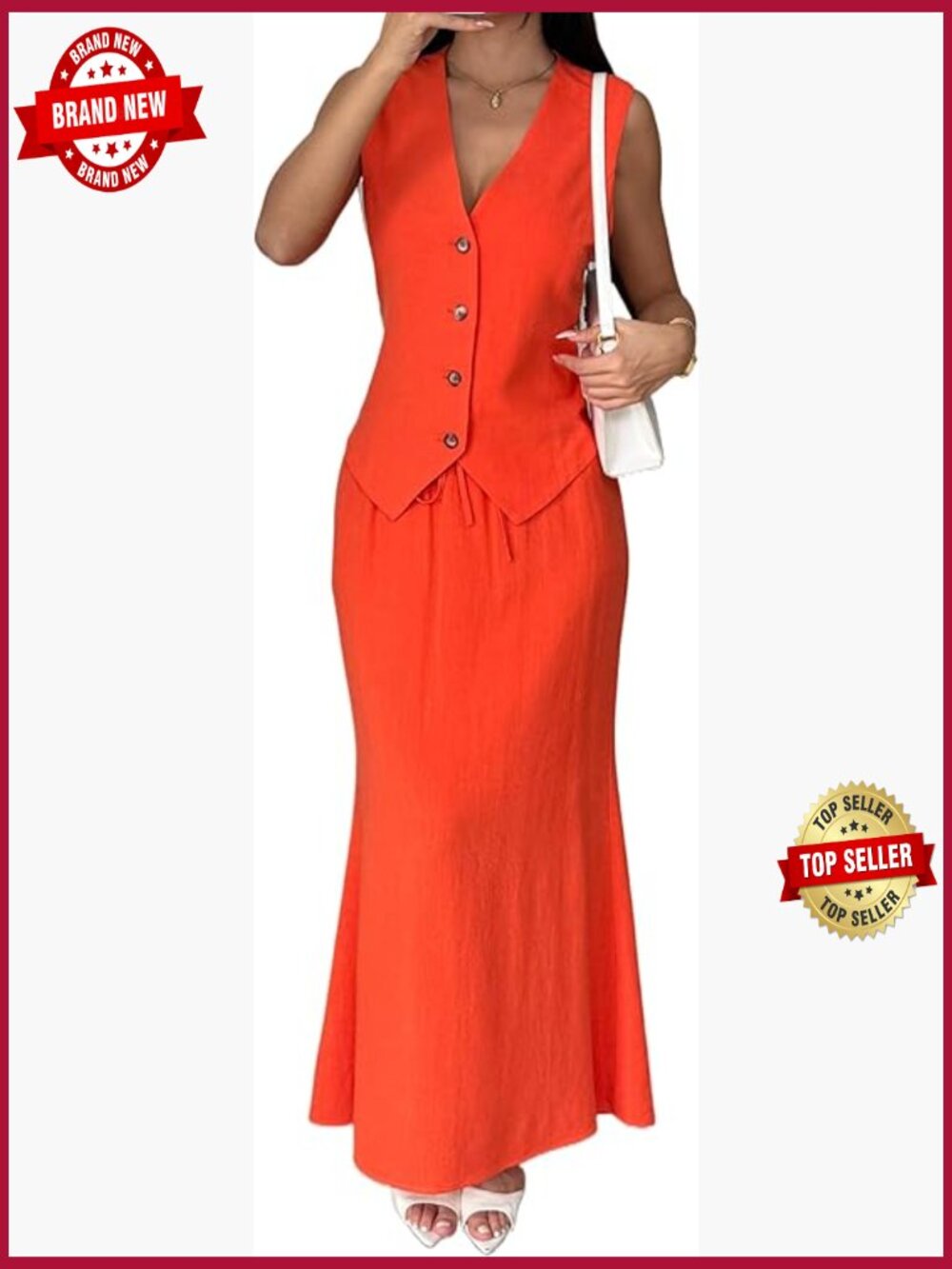 Women's Linen 2 Piece Maxi Skirt Set Vest Suit Vacation Outfit